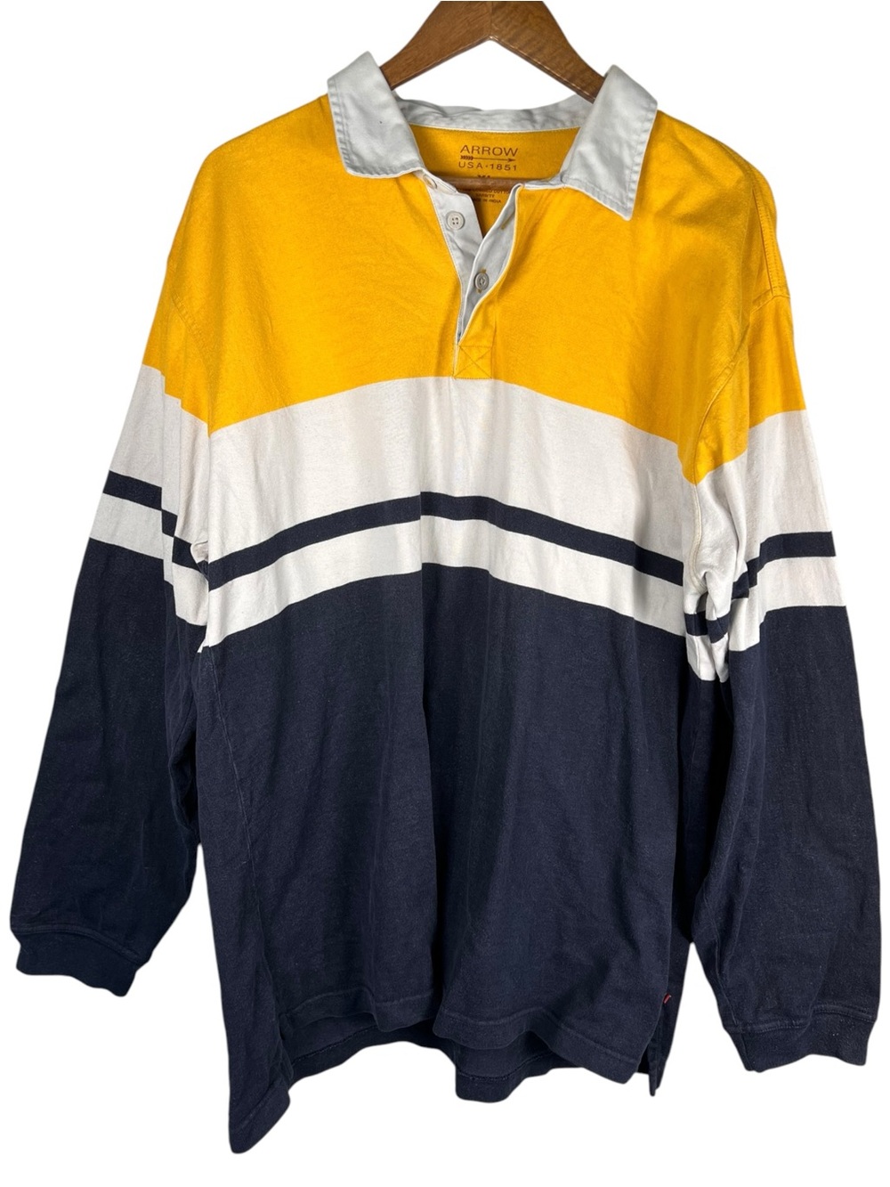 Vintage Arrow USA 1851 Rugby Shirt Mens XL Y2K Colorblock Long Sleeve Preppy
